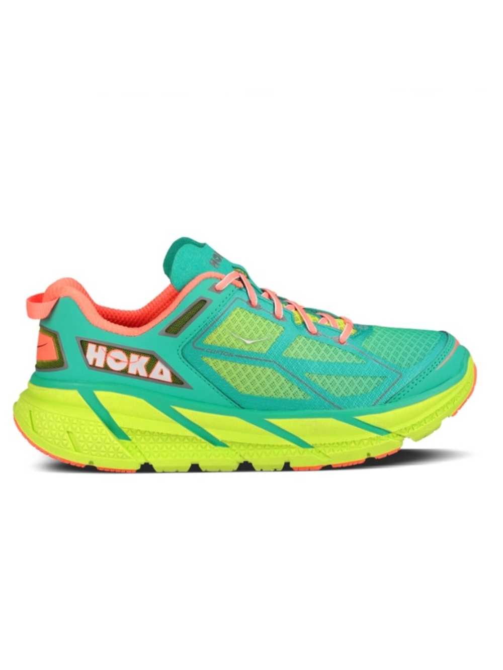 HOKA Clifton Women’s Running Sneakers Green And Orange - Picture 2 of 10